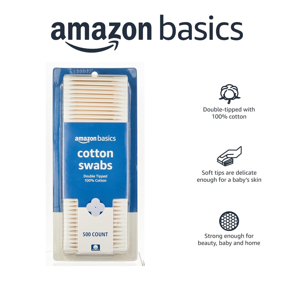 Double-Tipped Cotton Swabs for Personal Hygiene and Baby Care, Cotton, Versatile, Baby Safe, 500 Count