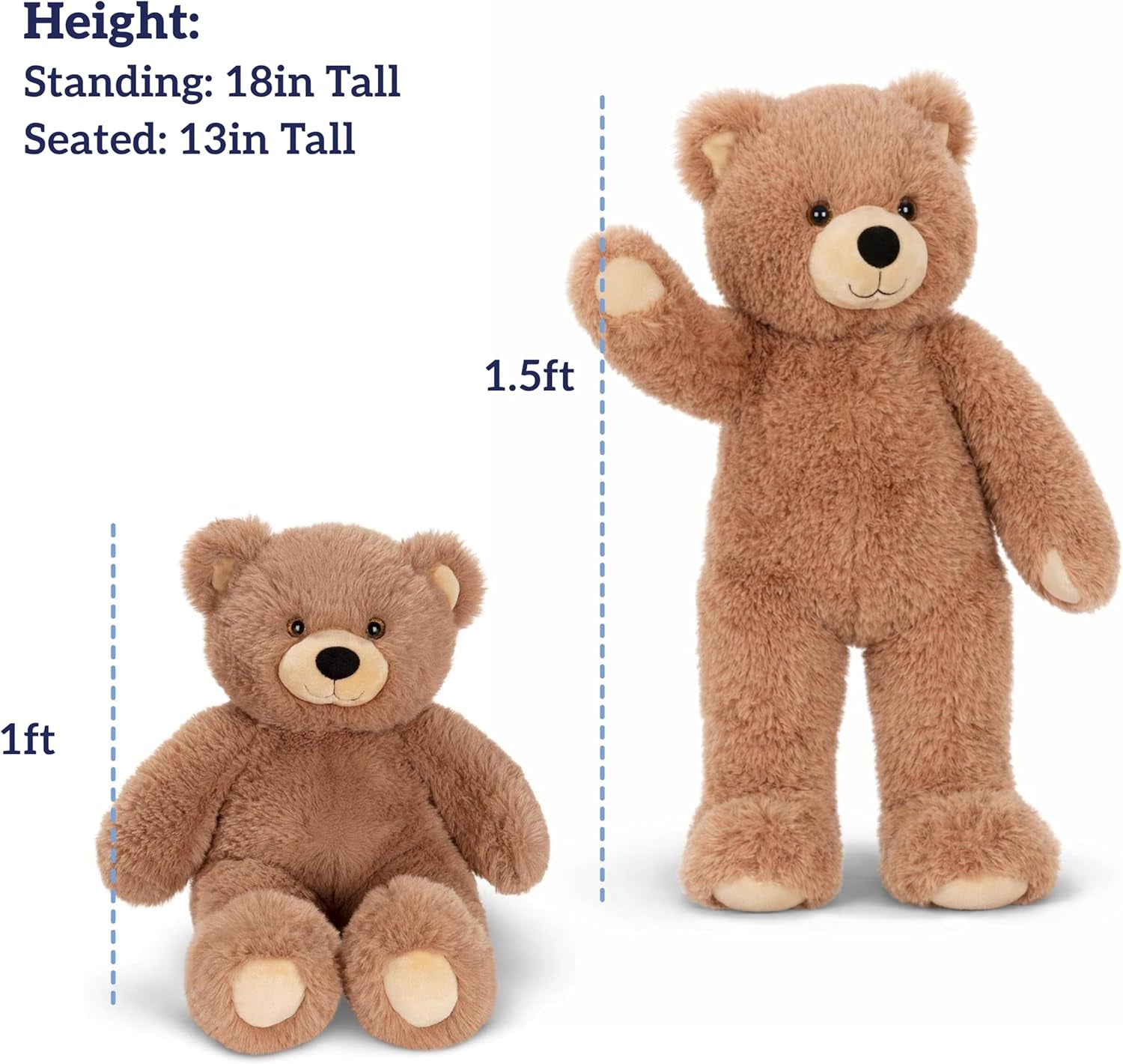 Brown Teddy Bear Stuffed Animal - Cuddly Cozy Bear Plush, Hand-Stitched in Vermont - 18 Inch - Romantic Gift for Kids & Adults - Oh so Soft Collection
