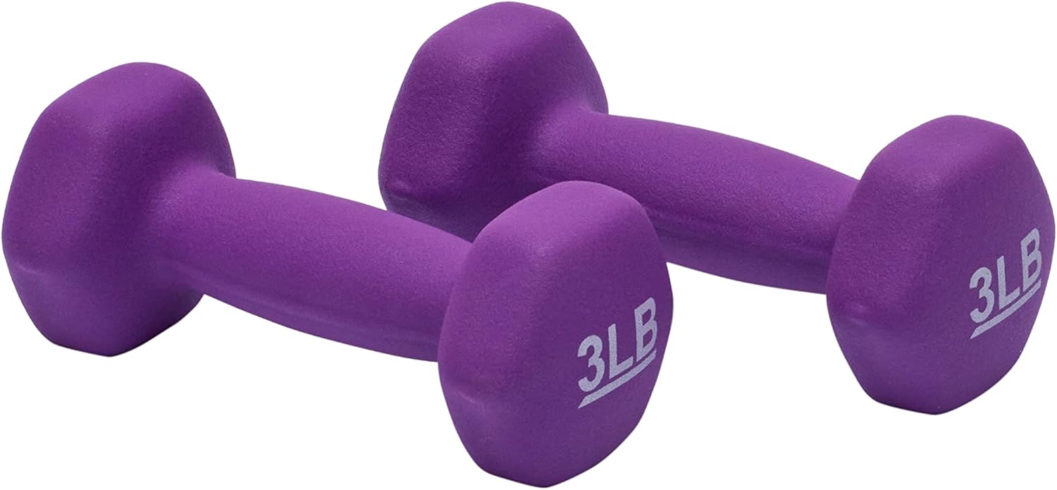 Elevate Your Workouts with Our 3 Pound Neoprene Dumbbell Hand Weights - Set of 2 in Vibrant Purple