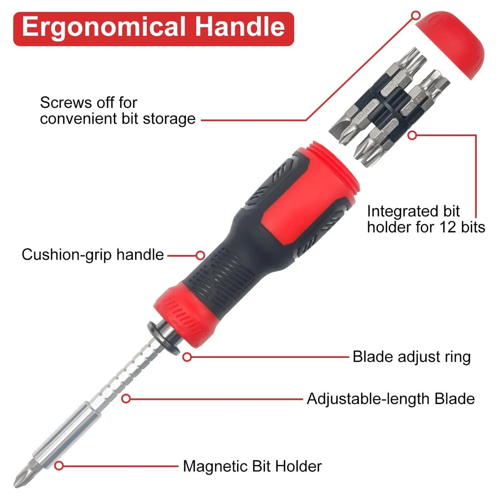 Multi Screwdriver 13-In-1 Screw Driver Adjustable Screwdriver Set Multitool All in One with Torx Security, Flat Head, Phillips, Hex, Square and 1/4 Nut Driver