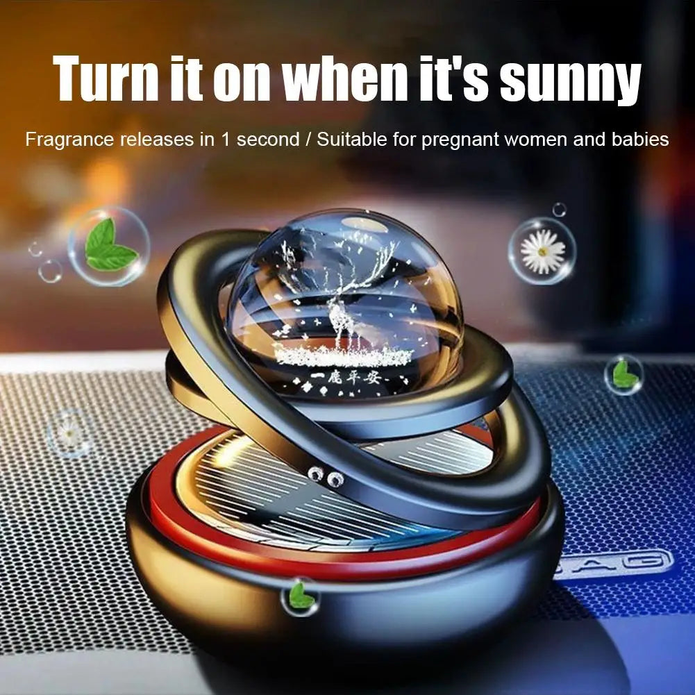 Solar Car Air Freshener Rotating Aromatherapy Diffusing Car Interior Air Freshener Perfume Fragrance Mist without Tablet ﻿