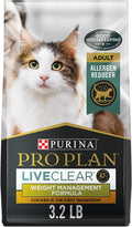 Purina Pro Plan Liveclear Cat Food Weight Management and Cat Allergen Reducer Chicken and Rice Formula - 3.2 Lb. Bag