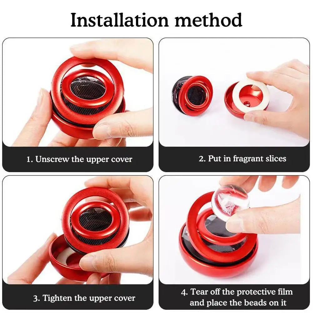 Solar Car Air Freshener Rotating Aromatherapy Diffusing Car Interior Air Freshener Perfume Fragrance Mist without Tablet ﻿