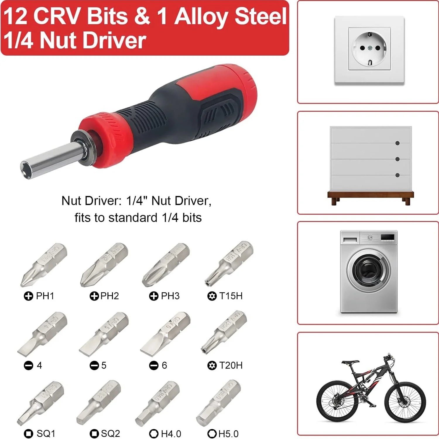 Multi Screwdriver 13-In-1 Screw Driver Adjustable Screwdriver Set Multitool All in One with Torx Security, Flat Head, Phillips, Hex, Square and 1/4 Nut Driver